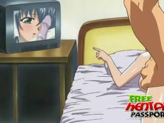 Oversexed hentai minx fingers slit through panties and plays with .